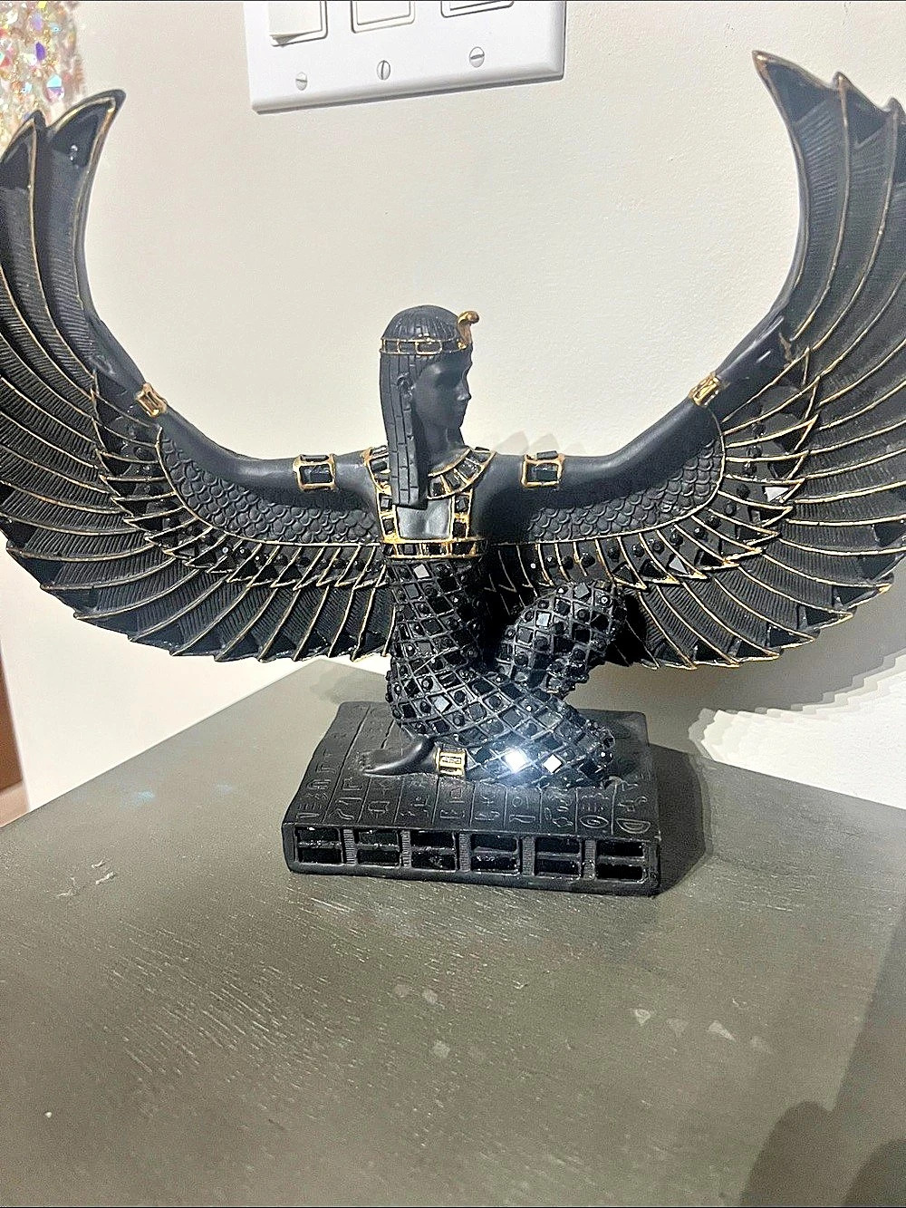 Egyptian Winged Figure Decor Black & Gold